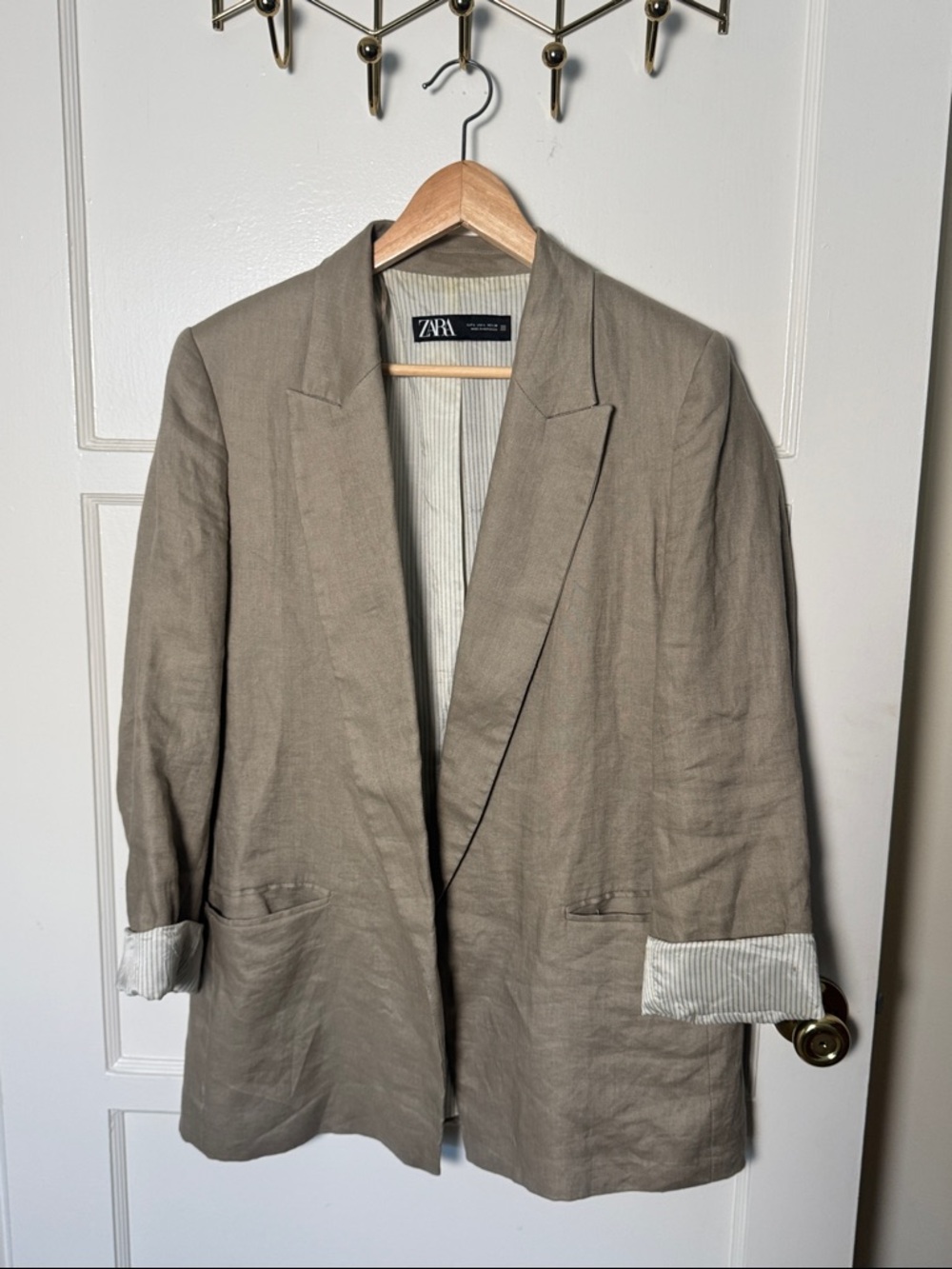 ZARA Taupe Lightweight Oversized Linen Shirt Jacket
